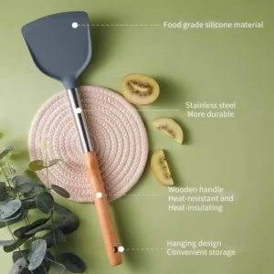 Wooden Handle Stainless Steel Silicone Spatula Non-stick Pan Spatula Kitchenware Pot Heat-resistant Stir Fry Shovel Cooking