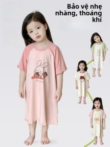 MiiOW | Váy ngủ cotton mỏng tay ngắn mùa hè cho bé gái Váy ngủ mặc nhà Quần lót cotton co giãn thoải mái Mẫu mới 2025 của thương hiệu MiiOW Cat Person