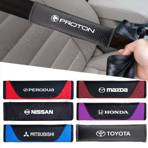 Car Seat Belt Cover For Proton Perodua Toyota Honda Mazda Mitsubishi Nissan Volkswagen Suzuki BMW MG Carbon Fiber Safety Seat Belt Shoulder Pad Seatbelt Full Set Car Accessories