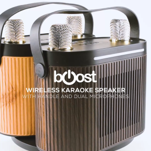 Surplus Elegant Wood Finish Wireless Bluetooth Karaoke Speaker with RGB Lighting Handle and Dual Microphones