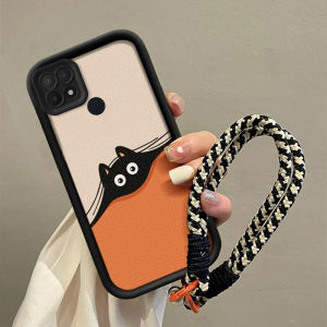 casing hp OPPO A15s A15 terbaru 2025 Bola batubara hitam Anti -fall Lanyard Model wanita kartun