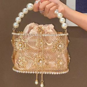 UGALS | Metal Flower Water Drilling Pearl Silk Handbag