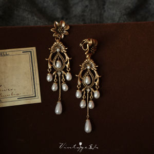 Renaissance Vintage Pearl Earrings Luxury Medieval Hong Kong Style Silver Plated Jewelry for Women Elegant Fashion Accessories