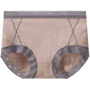 AIMO | กางเกงชั้นในผ้าฝ้ายแท้เอวสูงสำหรับผู้หญิง กางเกงชั้นในไร้ตะเข็บแบบบาง กางเกงขาสั้นลายลูกไม้สีแดง กางเกงชั้นในป้องกันแบคทีเรีย