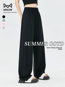 MiiOW | Quần ống rộng Ice Silk chống nắng cho nữ mùa hè 2025 Quần ống đứng cạp cao thoáng khí chống muỗi quần dài thường ngày