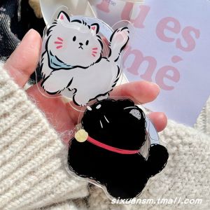 ขาตั้งโทรศัพท์แบบพับได้แบบอเนกประสงค์ INS ลายการ์ตูนสุดน่ารัก สีขาว แมวสีดำ ดูหนังแบบอเนกประสงค์ รองรับโทรศัพท์มือถือแบบอเนกประสงค์