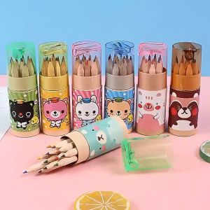 MOMO 12 Colors Cartoon Color Pencil Set With Pencil Sharpener Art Painting Pencil School Supplies