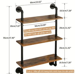 Kệ 3 tầng chất liệu ống sắt lắp ráp trang trí treo tường