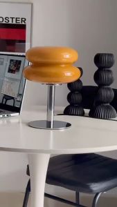 Cute Egg Tart Unique Bauhaus Glass Desk Lamp Mid-century Modern Bedside Reading Lamp Retro Orange