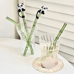 Adorable Bamboo Node Glass Straw Water Cup with Dust Cap Eco-Friendly Children Pregnant Women Bendable Straw Food Grade