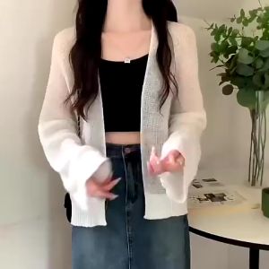 (Stock in KL-076) Women Loose Casual Sun Screen Outwear Knitted Cardigan Raya