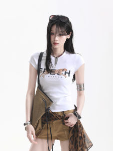 zuocisankon | Retro American Subculture Leopard Print Figure-Hugging T-Shirt