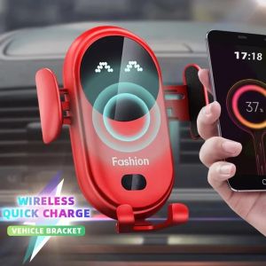 Fashion Qi Fast Wireless Charger Car Phone Holder Smart Infrared Sensor Air Vent Mount Automatic Clamping Mobile Phone Stand