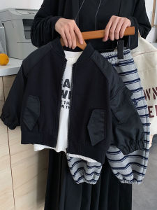 Boys Cotton-Padded Baseball Jacket Autumn Winter Style Childrens Outerwear Trendy Baby Toddler Clothes Zipper Closure Long Sleeve