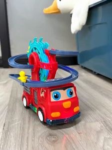 Mainan Dino Luncuran Rail Mutar Auto Mainan Anak Mobil Pemadam Perosotan Putar Bebek Lampu Dan Music