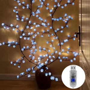 1PC 96LEDs Cherry Blossom Branch Decoration Night Lights8 Modes USB Powered Ideal Wall Atmosphere Light Strings