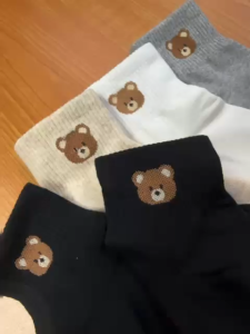 [Bundle of 4] parallelsg Korean Cute Polo Bear Ankle Socks Comfortable Various Colors Bear Head Design for Women Made In Korea