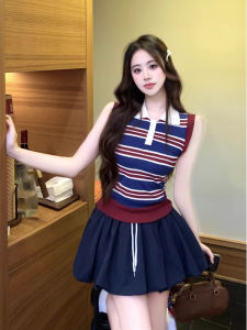 chaqi | Summer New Design College Style Color Block Stripe Sleeveless Vest Womens Tight Fit Short Top Inner And Outer Wear