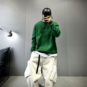 เสื้อสเวตเตอร์คอกลมแขนยาวทรงหลวมสำหรับผู้ชาย สีแดงสด เสื้อเชิ้ตแฟชั่นลำลอง พิมพ์ลายตัวอักษร เสื้อคลุมกันหนาวแบบสวมหัว