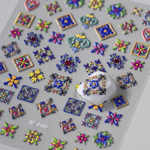 1Pcs 5D Bohemian Style Flower Nail Stickers Blue/Purple Lace Mandala Petals Self-adhesive Nails Decals DIY Manicure Slider Decor