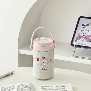 Cốc Cà Phê Bằng Thép Không Gỉ Dễ Thương Có Ống Hút Cốc Nước Di Động Giữ Nhiệt Cho Phụ Nữ Cốc Nước Đi Kèm Hình Chú Chó Táo