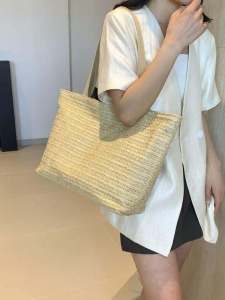 กระเป๋าผ้าไนลอนสไตล์ฤดูใบไม้ผลิและฤดูร้อน กระเป๋าสะพายไหล่แบบทันสมัย กระเป๋าถือสำหรับผู้หญิง กระเป๋าสะพายข้างแบบถักด้วยหญ้า