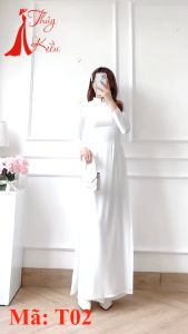 Áo Dài Trắng Học Sinh Đi Học May Sẵn Lụa Mỹ Đẹp Cổ Truyền Thống Tay Dài Cho Nữ Sinh 2 Tà T02