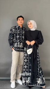 Baju Kondangan Couple Pasangan Pria Wanita Karina Mix Ceruty Hitam