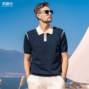 Enjeolon | Luxury Contrast Knit Seagull Collar Short Sleeve Polo Shirt