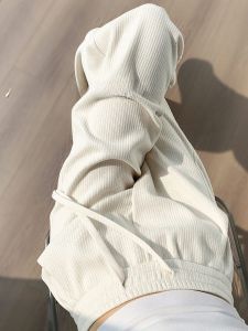 กางเกงขากว้างเอวสูงสีขาวสําหรับผู้หญิงลําลองหลวมพอดีขยายความยาวมาใหม่ฤดูใบไม้ผลิ/ฤดูใบไม้ร่วง 2023 จับคู่ง่าย