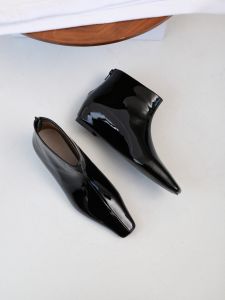 Inkinot Minimalist Square Toe Heightening Ankle Boots Womens Fashion Short Boots Leather Upper Rubber Sole Winter Boots