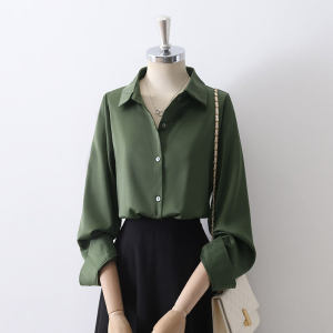 Retro Hong Kong Style Satin Feel Long Sleeve Shirt Womens Spring Autumn Professional Commute Elegant Top Korean Version Straight Cut