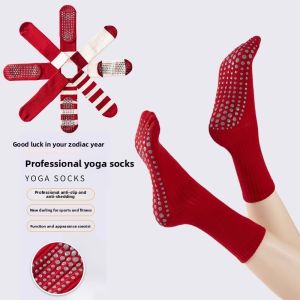 Red Anti-slip Yoga Socks Professional Womens Mid-calf Fitness Floor Socks Adult Pilates Socks Indoor Sports Gym Accessories