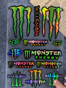 สติกเกอร์เลเซอร์ติดร่างกายรถจักรยานยนต์โลโก้สัตว์ประหลาด/รูปลอกไวนิลกันน้ำหมวกกันน็อคสีสันสดใส