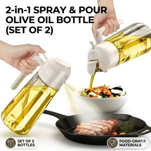 XMSJ | 1/2pcs Bottle 2-in-1 Dual Function Dispenser BBQ Cooking Baking 500ml Plastic Leakproof Clear Oil Sprayer Pourer Kitchen Tool