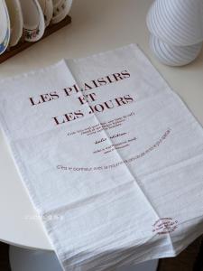 FHOME French Red Letter Folded Pure Cotton Tablecloth INS Style Fabric Table Mat Delicious Food Photography Background Cloth