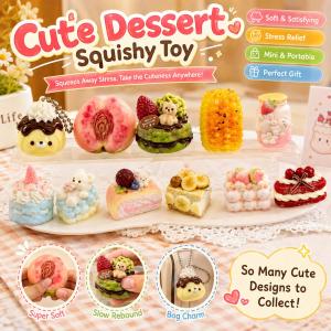 Dessert Squishy Toy Slow Rebound Stress Relief Squeeze Toy Soft Sensory Toy Cute Food Squishy Mini Portable Bag Charm For Kids Adults Girls Boys Collectible Gift