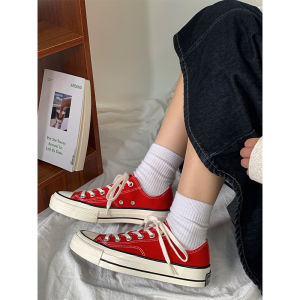 รองเท้าผ้าใบ EVENSTAR ส้นสูง สีแดงสด ทรงบาง สำหรับผู้หญิง ฤดูร้อน 2024 รองเท้าผ้าใบสีขาว รองเท้าผ้าใบแบบลำลองสำหรับผู้ชายและผู้หญิง