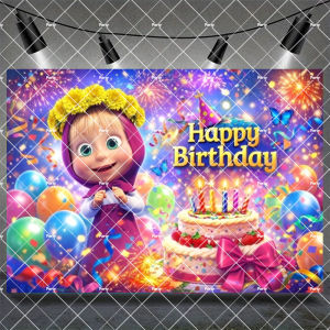 Childrens Birthday Party Decor Backdrop The Little Girl and Bear Birthday Baby Shower Party Photography Backdrop Banner Props