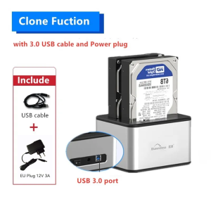 Blueendless dual Bay HDD Box Docking Station SSD case offline clone SATA to USB 3.0 Adapter duplicator for 2.5 3.5 SSD/HDD Disk