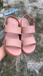 Sandal Slop Wanita Terbaru Jelly Ban Dua Sol Tebal Motif Tali Belakang Gesper Aktif