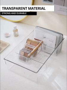 Storage Basket Organizer Box Transparent Household Cabinet Cosmetic Storage Basket with Wooden Handle