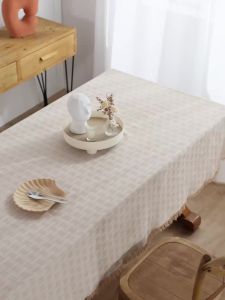 Cotton Linen Tablecloth Rustic Farmhouse Square Tablecloths Burlap Table Covers with Tassel for Kitchen Dinning Picnic Wedding