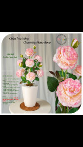 Hoa giả Chậu Hoa Hồng Charming Piano Rose cao 54cm cao cấp để bàn trang trí nhà cửa