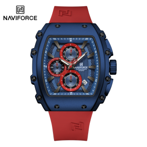 NAVIFORCE Luxury Mens Sports Quartz Watch 3ATM Waterproof Bucket-Shaped Steel Belt Chronograph Male Stylish Leisure Wristwatch