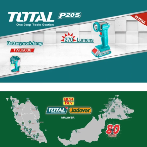 TOTAL Tools New P20s 20V series Cordless Portable Work Lamp [Solo/Bare Tool] Lumens 450±10% / 230±10% - TWLI2058