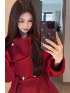 CHANGTONG | French Elegant Belted Double Faced Coat Womens Red 1