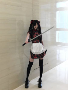 Chinese Cheongsam Short Dress Maid Uniform Halloween Christmas Cosplay Soft Girl School Uniform Skirt Traditional Chinese Style