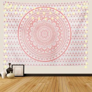 VIKAMA Tông Màu Ấm Áp Mandala Tấm Thảm Polyester Không Dệt Treo Tường Cho Phòng Khách Phòng Ngủ Chống Bụi Bẩn Không Có Xơ Trang Trí