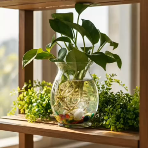 Lọ Hoa Thủy Tinh Bầu Dục Nhỏ Cắm Hoa Tươi Thủy Sinh Decor Bàn Làm Việc